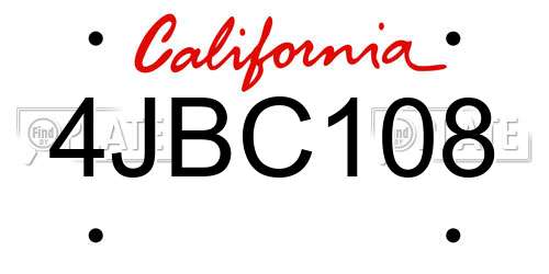 4JBC108 California License Plate