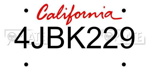 4JBK229 California License Plate