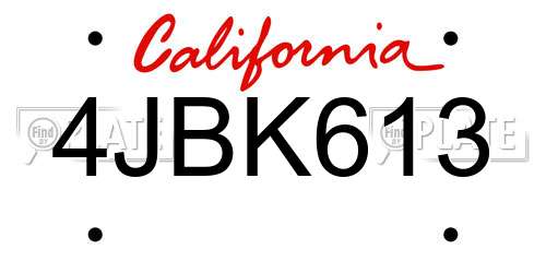 4JBK613 California License Plate