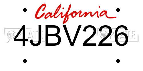 4JBV226 California License Plate