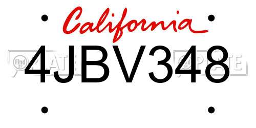 4JBV348 California License Plate