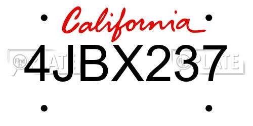 4JBX237 California License Plate