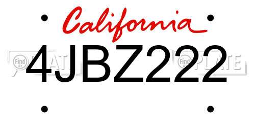 4JBZ222 California License Plate