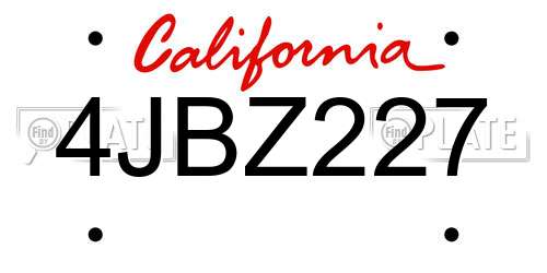 4JBZ227 California License Plate