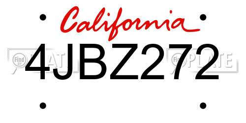 4JBZ272 California License Plate