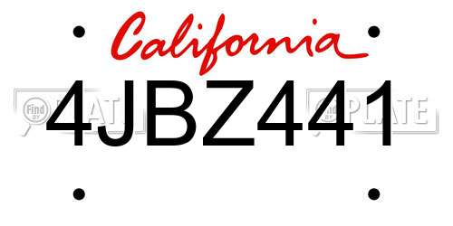 4JBZ441 California License Plate