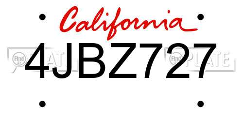4JBZ727 California License Plate