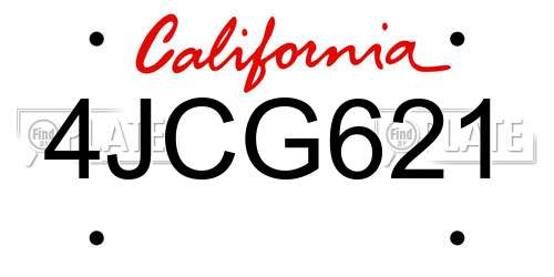 4JCG621 California License Plate