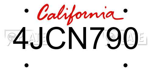 4JCN790 California License Plate