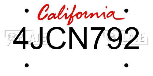 4JCN792 California License Plate