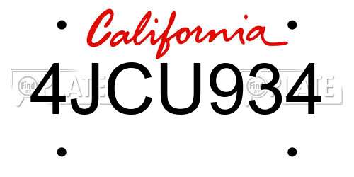 4JCU934 California License Plate