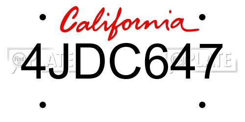 4JDC647 California License Plate
