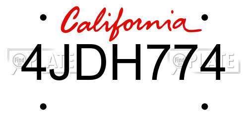 4JDH774 California License Plate