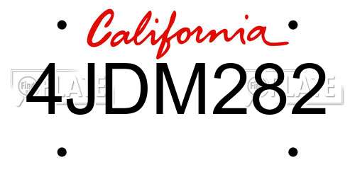 4JDM282 California License Plate
