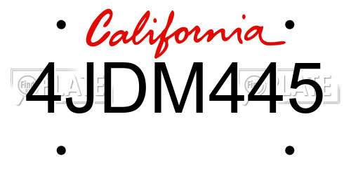 4JDM445 California License Plate
