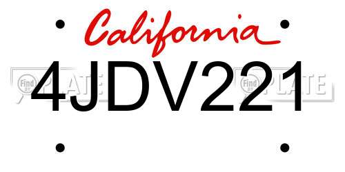 4JDV221 California License Plate