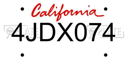 4JDX074 California License Plate