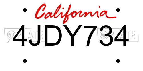 4JDY734 California License Plate