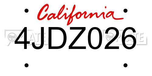 4JDZ026 California License Plate