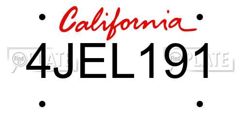 4JEL191 California License Plate