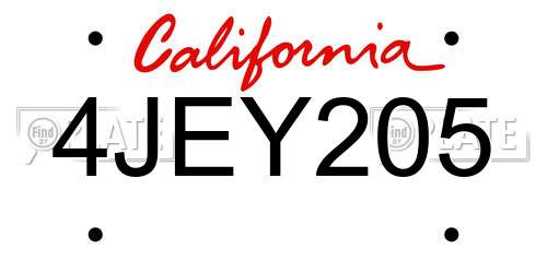 4JEY205 California License Plate