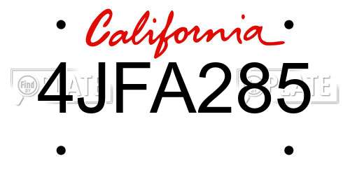 4JFA285 California License Plate