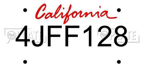 4JFF128 California License Plate