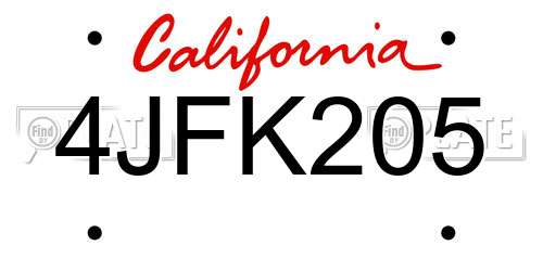 4JFK205 California License Plate