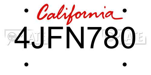 4JFN780 California License Plate