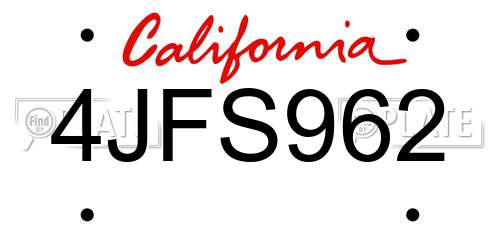 4JFS962 California License Plate