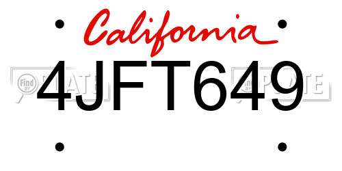 4JFT649 California License Plate