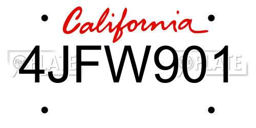 4JFW901 California License Plate