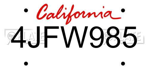4JFW985 California License Plate