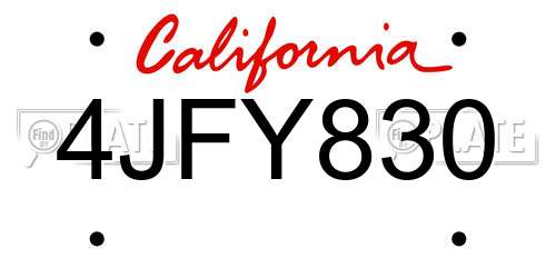 4JFY830 California License Plate