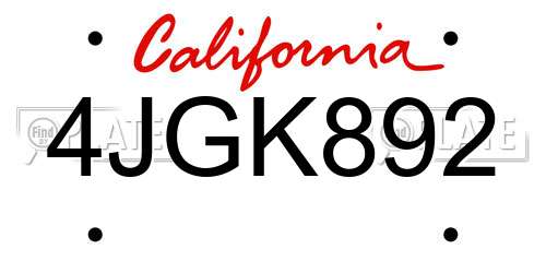 4JGK892 California License Plate