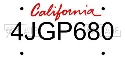4JGP680 California License Plate