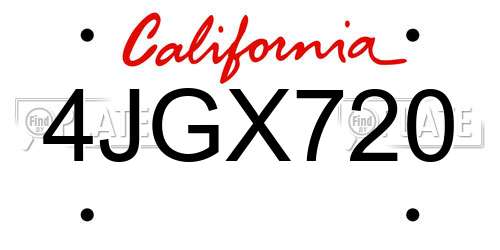 4JGX720 California License Plate