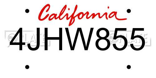 4JHW855 California License Plate