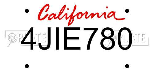 4JIE780 California License Plate