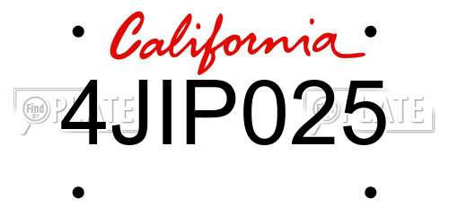 4JIP025 California License Plate