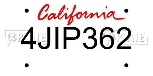 4JIP362 California License Plate