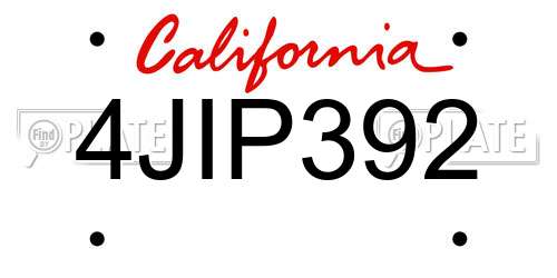 4JIP392 California License Plate