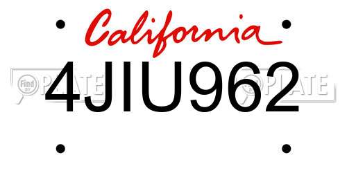 4JIU962 California License Plate