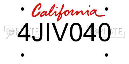 4JIV040 California License Plate