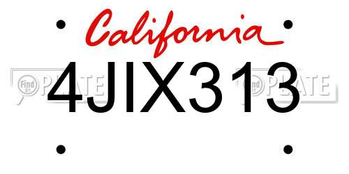 4JIX313 California License Plate
