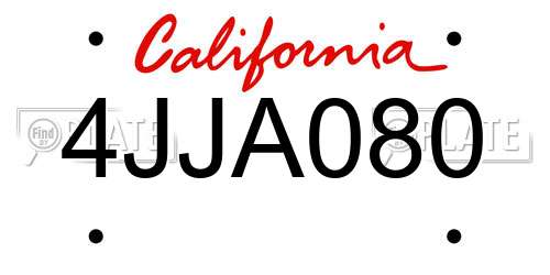 4JJA080 California License Plate