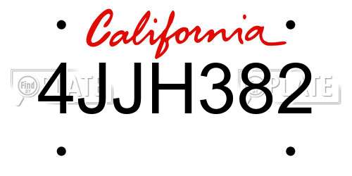 4JJH382 California License Plate