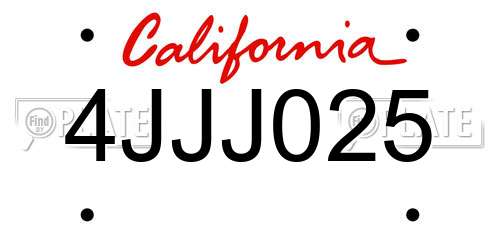 4JJJ025 California License Plate