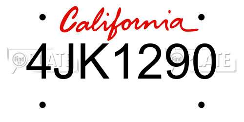 4JK1290 California License Plate