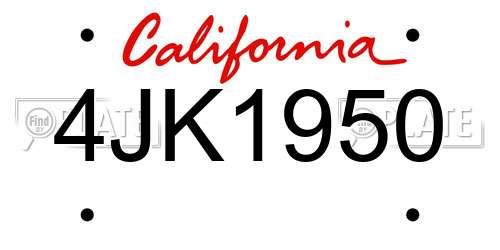 4JK1950 California License Plate